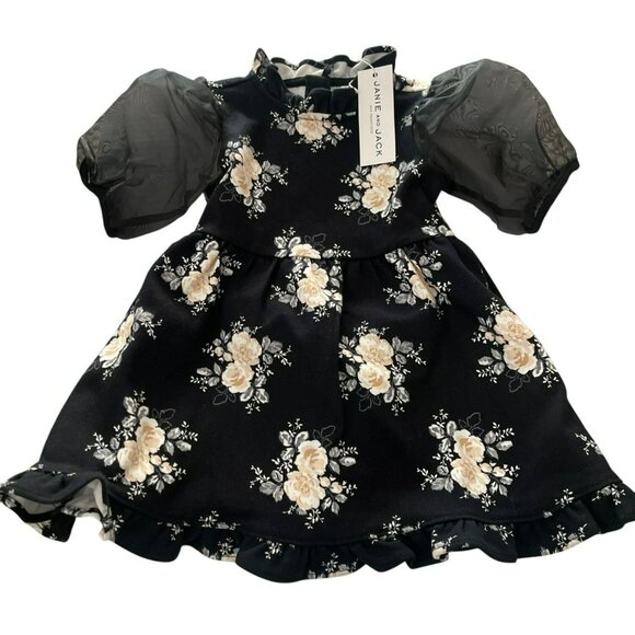 Janie and Jack Other - Janie And Jack 12-18 Months Floral Velvet Baby Dress Puff Sleeves NWT